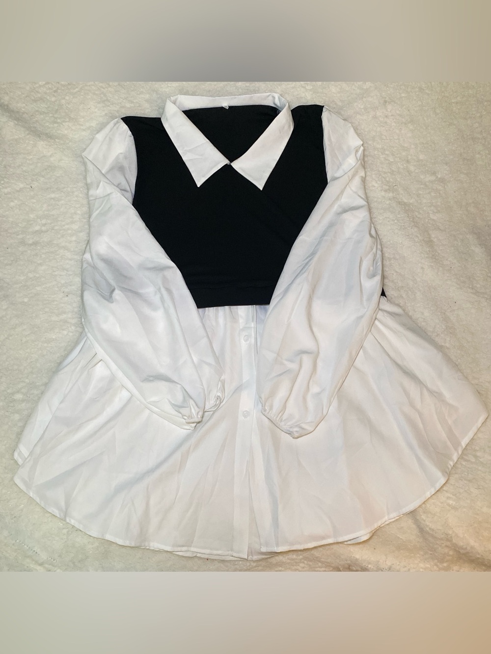 Black Knit Vest Over White Collared Shirt Dress